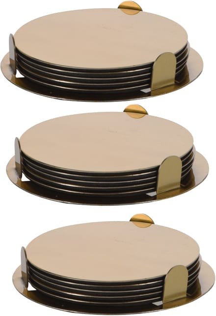 Bellatio Design Onderzetters - 18x - goud - RVS - 8,5 cm - met houder - schuimlaag - glasonderleggers