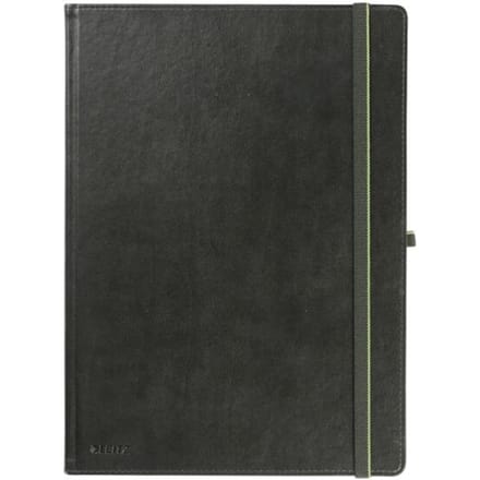 Leitz Complete notitieboek, A4-formaat, 80 geruite vellen, gebonden met harde kaft, lederlook, FSC®-gecertificeerd, zwart