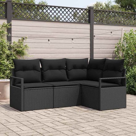 vidaXL Bankstel 4 st Zwart poly rattan