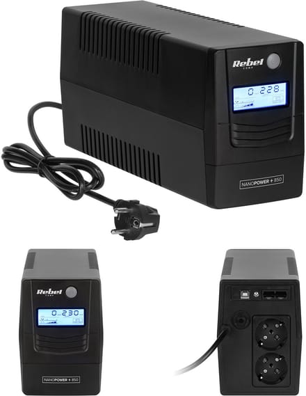 REBEL UPS 850VA – LCD – Noodstroomvoorziening voor PC, Router & Modem – USB – ViewPower