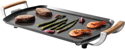 Boska Elektrische Grillplaat Pro â€“ Teppanyaki bakplaat - Plancha - 35x56 cm - Non-stick - Eiken Handgrepen