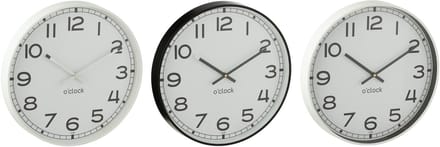 J-Line klok Rond - kunststof - wit/zwart - large - 3 stuks - Ø 40 cm