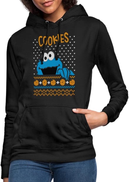 Sesamstraat Koekiemonster Cookies Lelijk Kerst Hoodie Dames