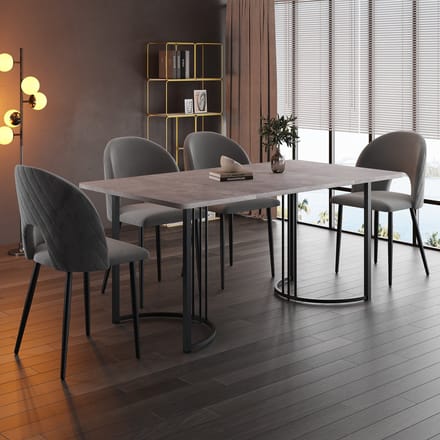 REDOM - Eethoek - Marmerlook - Verstelbare Poten - Modern - Keuken - Fluweel En MDF - Grijs - 140 X 80 Cm