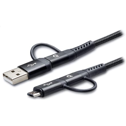 Mobilize Nylon Kabel 4in1 USB-C naar USB-C + Micro USB + USB-A 1.5 meter Zwart