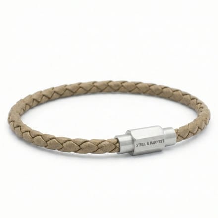 STEEL & BARNETT - Leren Armband Heren - Beige - Maat M