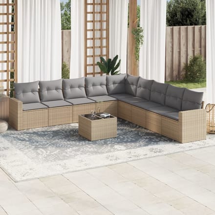 vidaXL - 10-delige - Loungeset - met - kussens - poly - rattan - beige
