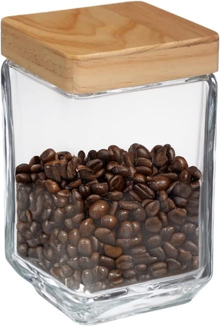 5Five voedsel/spullen voorraadpot - Glas met houten deksel - 1700 ml - Met luchtdichte sluiting