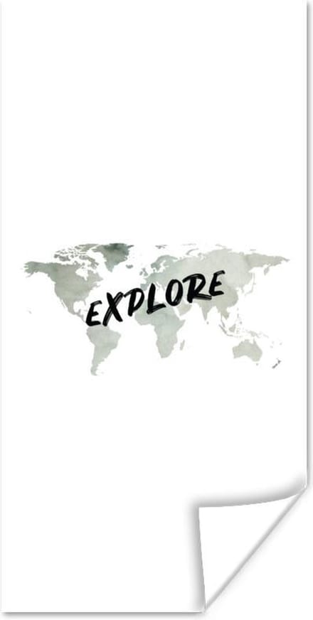 Wereldkaarten - Wereldkaart - Grijs - Quote - 80x160 cm