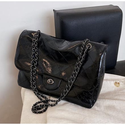 Mode Retro Grote Capaciteit Diamant Kettingtas Nieuwe Eén-schouder Commuting Onderarmtas Dames Tas black
