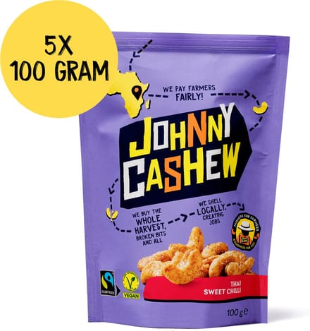 Johnny Cashew - Cashewnoten - Thai Sweet Chilli - 5 x 100 gram
