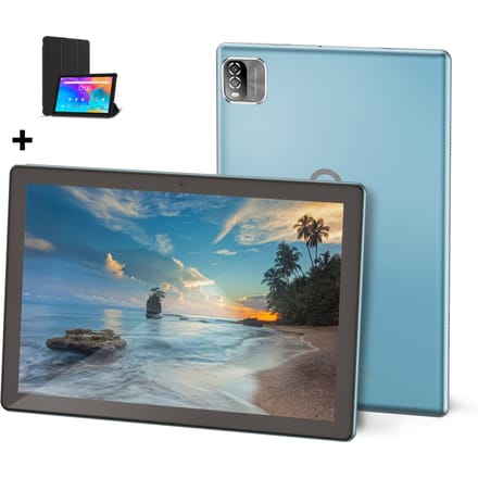 PRITOM Android-tablet 10,1 inch 3 GB RAM 64 GB ROM Quad Core-processor WiFi 6 HD IPS-scherm 8,0 MP achteruitrijcamera Light Blue with Case