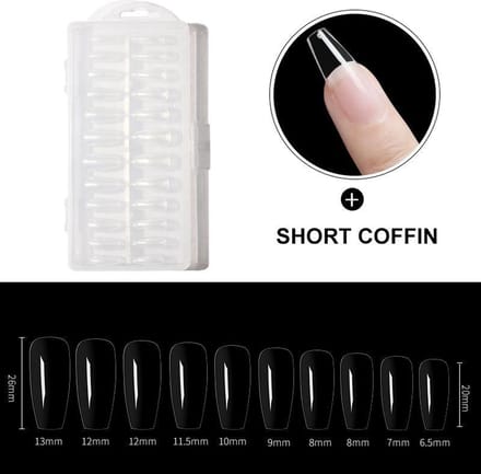 Dermarolling Nageltips Short Coffin 10 maten - 240 stuks