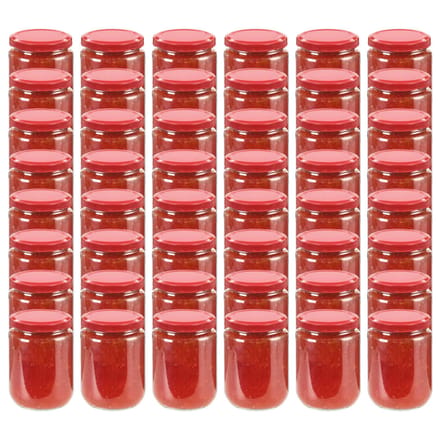 vidaXL - Jampotten - met - rode - deksels - 48 - st - 230 - ml - glas