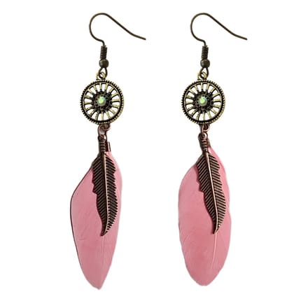 Fako Bijoux® - Oorbellen - Wiel Met Veren - Roze