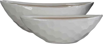 Mica Decorations diamond schaal ovaal wit set van 2 grootste maat in cm: 50 x 20 x 17 - WIT