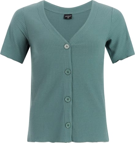 Protest PRTOval - T-shirt Dames - Korte mouwen - V hals - Knoopsluiting - Crème