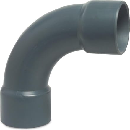 Mega Bocht 90° PVC-U 63 mm lijmmof 16bar grijs type handgevormd