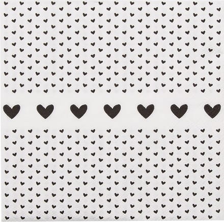 Clayre & Eef Servetten Papier Set van 20 33x33 cm (20) Wit Zwart Papier Harten