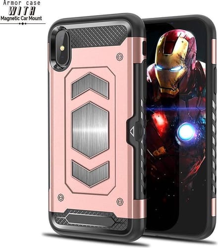 Ntech hoesje Geschikt voor iPhone Xs Max Luxe Armor Case met Pashouder - Rosegoud