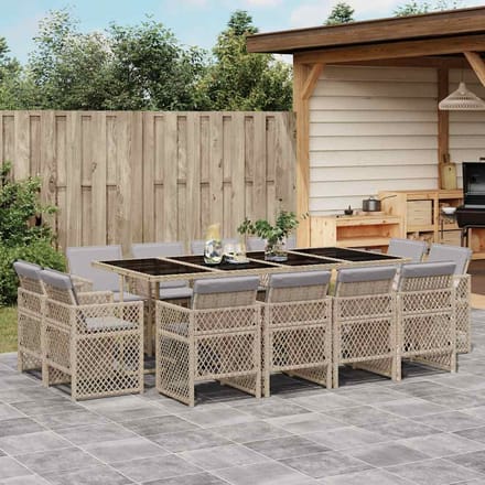 vidaXL - 13-delige - Tuinset - met - kussens - poly - rattan - gemengd - beige