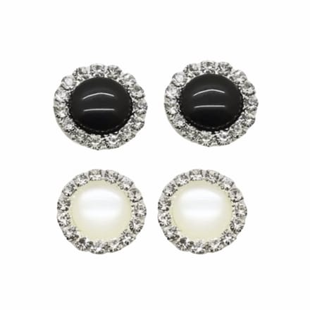 2 Paar Clip Oorbellen-Zwart-Wit-1.5cm