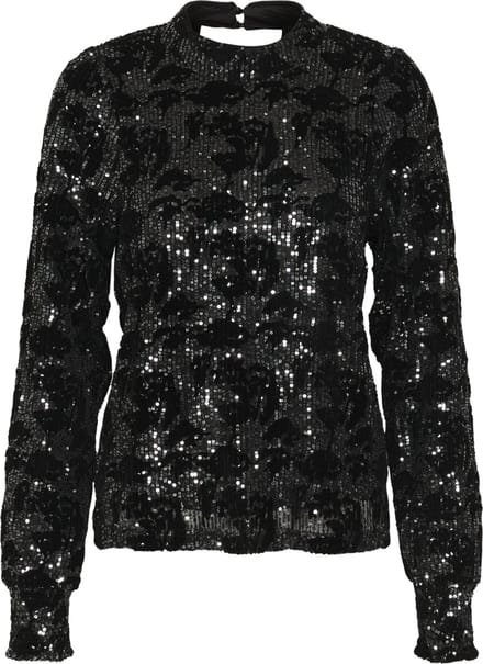 Kaffe KAgrit Sequin Dames Blouse -Black/dark silver sequin