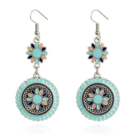 Ronde dames oorhangers met bloemvorm Ibiza multicolor turquoise