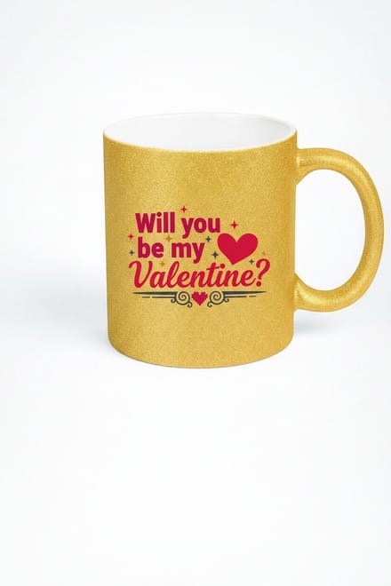 Gouden Glitter Valentijn Mok 'Will you be my Valentine?' - Romantisch Cadeau Liefde