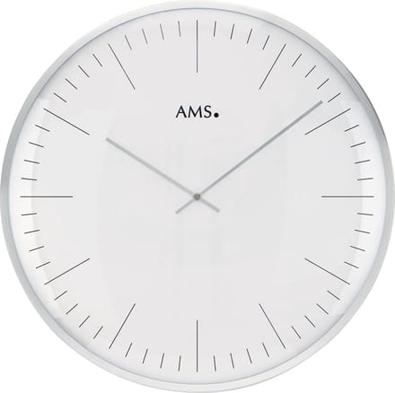 AMS W9540 – Wandklok, Quartz – Glas – Metaal – Ø40 cm – Zilver