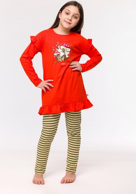 Woody pyjama meisjes/dames - rood - eend - 242-10-TUL-S/403 - maat 128