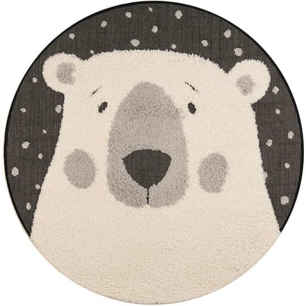 Kinderkamer vloerkleed Icebear Emmet - zwart/crème 120 cm rond