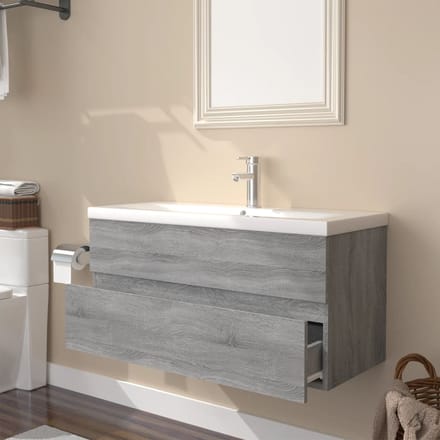 vidaXL - Wastafelkast - met - ingebouwde - wasbak - bewerkt - hout - grijs - sonoma