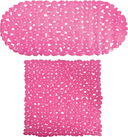 MSV Douche/bad anti-slip matten set badkamer - pvc - 2x stuks - fuchsia roze - 2 formaten