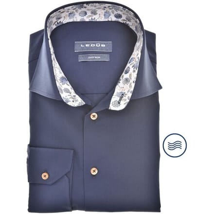 Ledûb Overhemd Uni Color Fine Contrast Details Cotton Easy-Iron Navy / male
