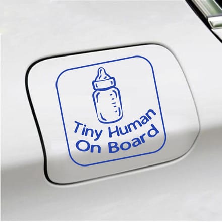 Bumpersticker - Tiny Human On Board - 14 X 14 - Blauw