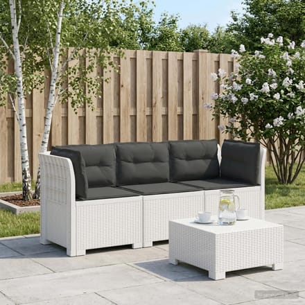 vidaXL - 3-Zits - Tu - bank - met - Kussens - Rattan - Look - PP - Wit