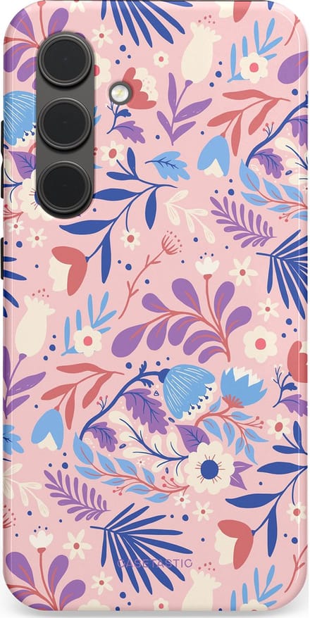 Casetastic hoesje geschikt voor Samsung Galaxy S24 - Dubbellaagse bescherming - Bloeispel - Fashion Case - Lichtroze Lavendel Crème Lichtgrijs