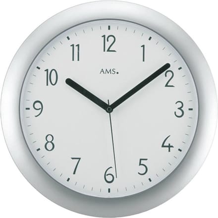 AMS F5843 - Wandklok - Rond - Radiogestuurde tijdsaanduiding - Kunststof - Ø28 cm - Zilverkleurig - Wit
