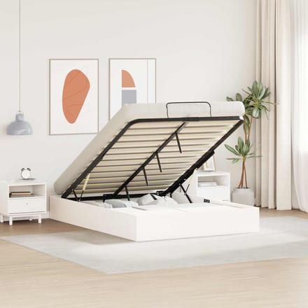 vidaXL - Ottoman - bedframe - met - opbergruimte - Wit - 135 - x - 190 - cm