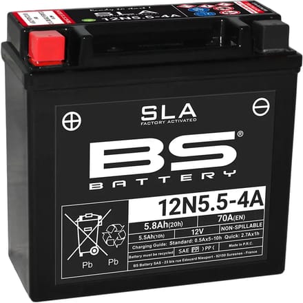 Motorfiets accu BS Battery SLA 12N5.5-4A - C (10Hr) - C (20Hr)