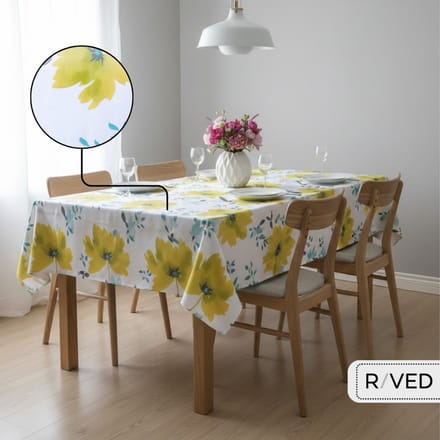 Raved Tafelzeil – 140 cm x 300 cm – Groene Bloemen Wit – PVC – Afwasbaar