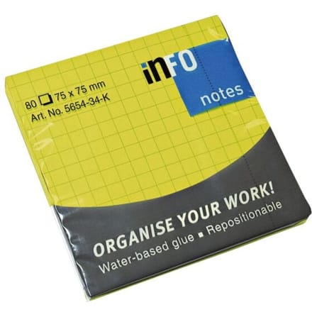 Info sticky notes - Brilliant - 80 vel - 75x75mm - geruit - geel - IN-5654-34-K