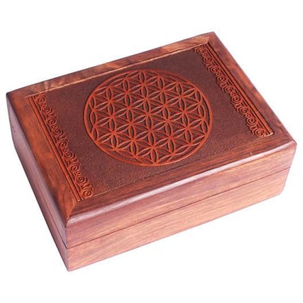 Tarotdoos bloem des levens gegraveerd - 17.5x13x6.5 - Hout - L