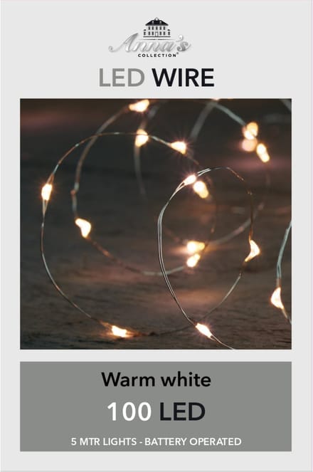 Anna's Collection Draadverlichting - lichtsnoer - 100 led lampjes - warm wit - 500 cm - batterij