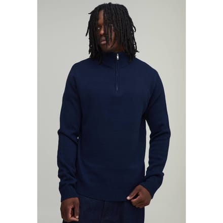Lange Regular Fit 1/4 Rits Gebreide Trui | Navy | Size Large