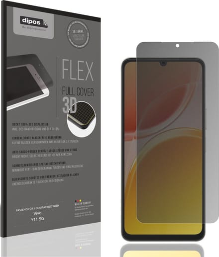 dipos FLEX – Matte Privacy Screenprotector geschikt voor Vivo Y11 5G | Volledige Schermbescherming | Case-Friendly