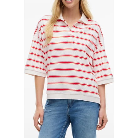 Tommy Hilfiger Oversized Fit Stripe Polo Shirt Multi Ecru/fire Red Größe: M | Poloshirts Outlet | Damen | Rot