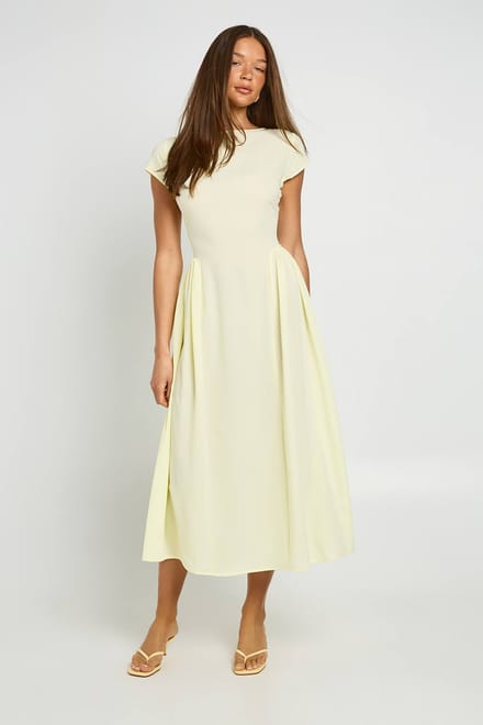 boohoo Dames Getextureerde Volume Rok Midaxi Jurk | Citroen | Maat: 36