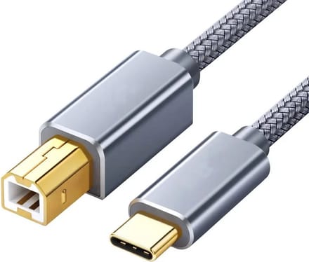WiseGoods Premium USB-C Naar USB-B Kabel 2M - Printerkabel - USB Kabels Voor Printers - Laptop Naar Printer Accessoires - Grijs